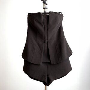 Finder Keepers Black Strapless Peplum Tuxedo Romper Sz Medium